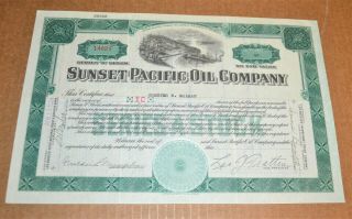 Sunset Pacific Oil Company 1929 Antique Stock Certificate