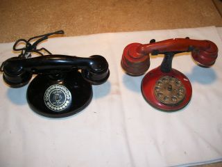 (r) Antique Vintage Tin Toy Telephones Phones 1 Is A Marvel Phone Rare