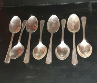 Antique Silver Plate Dessert Spoons Flatware Cutlery Set 8 Insignia Plate