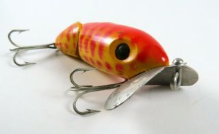 Vintage Fred Arbogast Jointed Jitterbug Fishing Lure,  Cool Red Yellow