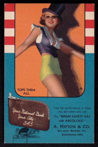 1940s Earl Moran Chorus Girl Hot Pants Top Hat Pinup Postcard Rifkin Rare