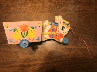 Rare Old Vintage Fisher Price Running Bunny Cart 312 1960
