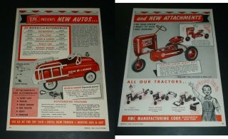 Rare 1950 Color 2 - Sided Ad - Bmc Mfg Hook & Ladder,  Tractor Senior Pedal Car Vtg