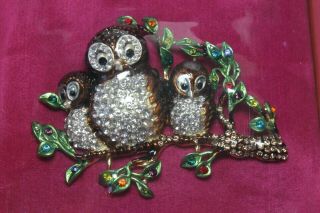 Butler And Wilson Rare Vintage 3 Owls On A Branch Brooch Unworn Boxed