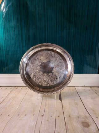 Antique Wm Rogers 171 Silver Plated 12” Round Pierced Serving Tray Platter