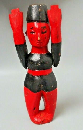 Red Painted West African Tribal Art Carved Wood Nigerian Male Ibibio Doll Figure