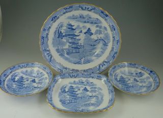 Group Of Antique Pottery Pearlware Blue Transfer Rathbone Broseley Teawares 1810