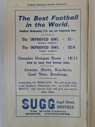 Rare Football Programme ' 1929 ' Pre War Sheffield Wednesday V The Arsenal. 3