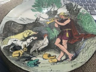 French Creil And Montereau 19th Century Very Rare Signed Plate Flutist Pig Amima