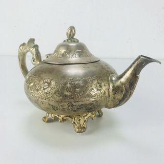 Vintage Epns Silver Plated Large Tea Pot 6 " X 10 " Floral Etched Footed Antique