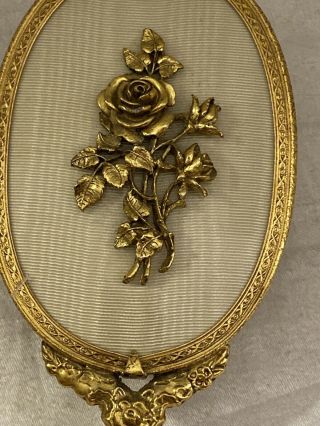 Vintage Antique Gold Finish With Roses Comb & Brush Set Vanity 2