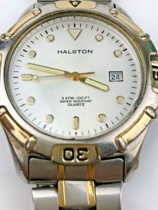 Mens Halston Wrist Watch Vintage Date Quartz Water Resistant