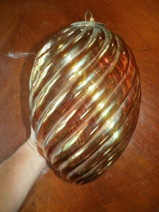 Vintage Antique Extra Large Glass Christmas Ornament Kugel Spiral Swirl Ball 2