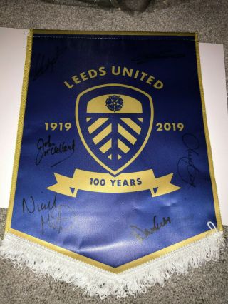 Rare Multi Signed Centenary Legends Pennant Autograph Leeds United Utd