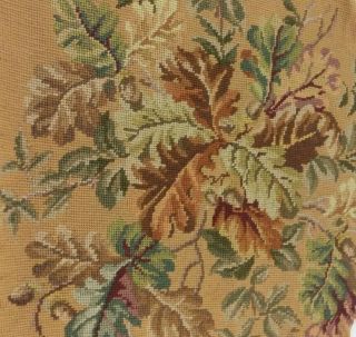 Antique Wool Needlepoint Chair Seat Cover Oak Leaf Leaves Autumn Fall