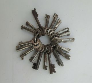Bunch Of 19 Antique Keys On Ring.  Cabinet Furniture Box