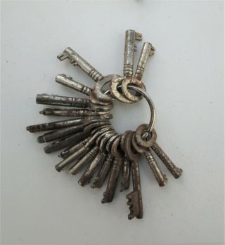 Bunch of 19 Antique Keys on Ring.  Cabinet Furniture Box 2