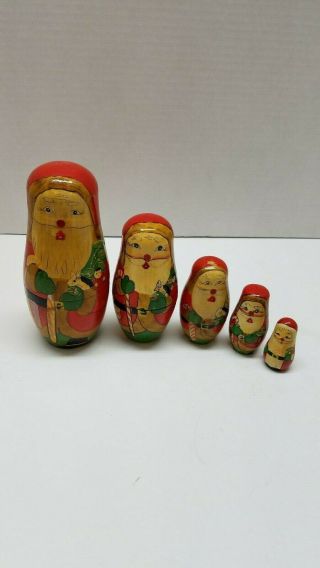 Vintage Santa Claus Christmas Matryoshka Babushka Russian Nesting Dolls