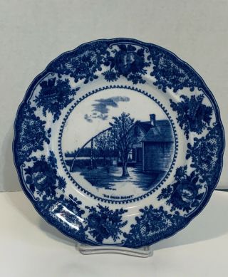 Antique W Adams Sons Flow Blue Mass Chas Frye Old Oaken Bucket Plate 10”