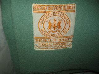 VINTAGE HUDSONS BAY 3.  5 POINT 100 WOOL BLANKET 80 X 62 INCHES RARE TEAL COLOR 2