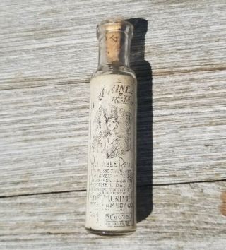 Antique Murine Eye Remedy Co Embossed Vial Cork Top Label Glass Bottle Vtg