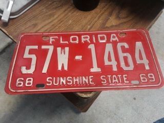 Rare 1968 1969 Florida License Plate 57w - 1464 Sunshine State Okeechobee County