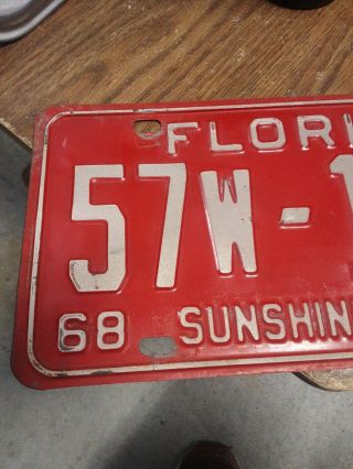 RARE 1968 1969 Florida License Plate 57w - 1464 Sunshine State Okeechobee County 2