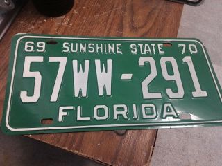 Rare 1969 1970 Florida License Plate 57ww - 291 Sunshine State Okeechobee County