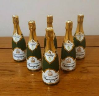 Very Rare Royal Crown Derby Set Of 6 Miniature Champagne Bottles -.