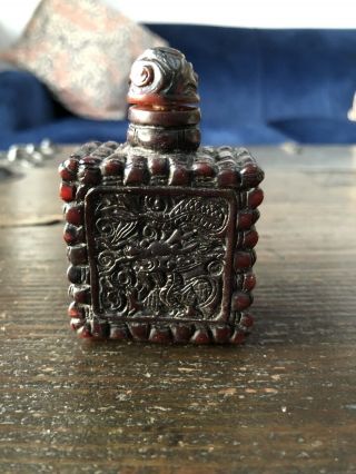 Chinese Snuff Bottle In Rich Brown With Spoon