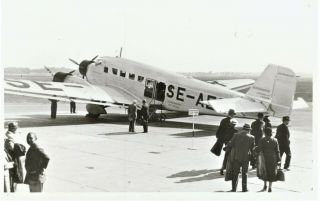 Rare 1930s Photograph Of A Junkers Ju - 52 Of Scandinavian Air Express At Malmo