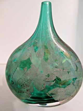 Rare Isle Of Wight Studio/art Glass Lollipop Vase Azurene Green Michael Harris