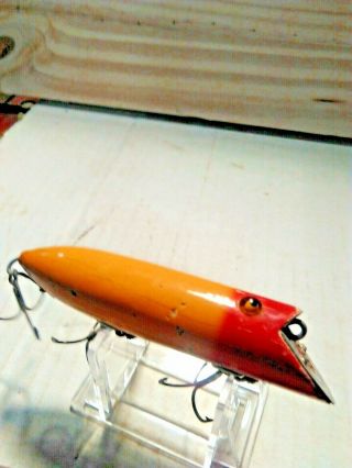 Old Lure Vintage Rare Heddon Wooden Glass Eyed Basser Lure Yellow /red.