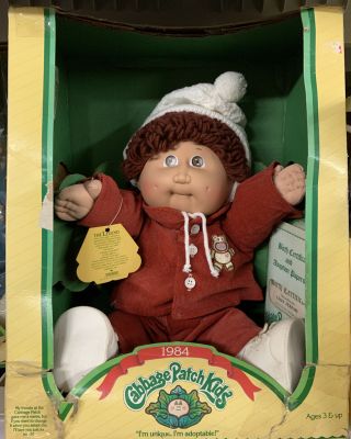 Vintage 1984 Cabbage Patch Kid In The Box Cpk Brown Hair & Eyes