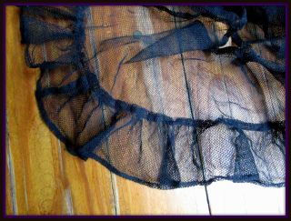 ANTIQUE VICTORIAN INK BLACK COTTON LACE TULLE RUFFLED TRIM FRAGMENT 3