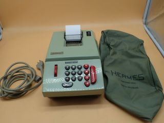 Vintage Hermes Model 209 - 10 Mechanical Calculator Adding Machine W/ Cover