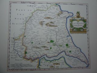 Old Coloured Antique County Map Of The East Riding Of Yorkshire By Robert Morden