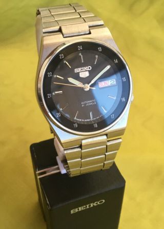 Rare Vintage Seiko 5.  Ss.  24 Hour Black Dial Automatic Gents Watch.
