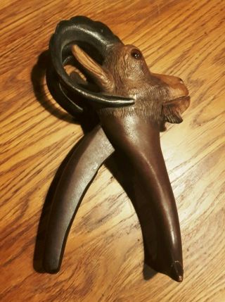 Rare Carved Black Forest Goat Nutcracker with Glass Eyes. 2