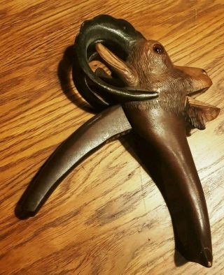 Rare Carved Black Forest Goat Nutcracker with Glass Eyes. 3