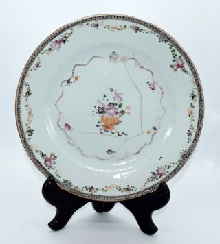 18th Century Chinese Famille Rose Plate Decorated With Basket Of Flowers