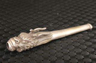 Rare Chinese tibetan silver handmade dragon Statue smoke tool pipe gift 2