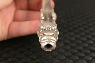 Rare Chinese tibetan silver handmade dragon Statue smoke tool pipe gift 3
