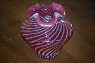 Vintage Pre - Logo Fenton Cranberry Opalescent Swirl Spiral Rib Optic 5 1/2 " Vase
