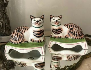 Rare Mottahedeh Pair Cat Figurine Bookends Made In Italy Vintage