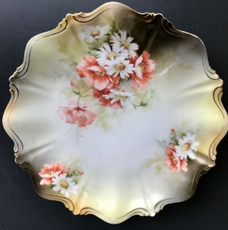 Antique Rs Prussia 8” Plate,  Floral With Gold Beveled Edges - Ec