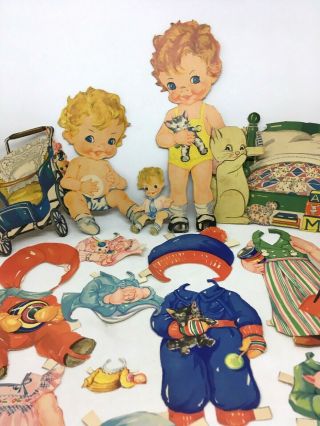 Rare Vintage 1940s Big Baby Tots Paper Dolls,  Clothes,  Accessories