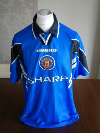 Manchester United 1996 Umbro Blue Away Shirt Extra Large Rare Man Utd