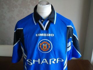 MANCHESTER UNITED 1996 UMBRO Blue Away Shirt EXTRA LARGE Rare Man Utd 3