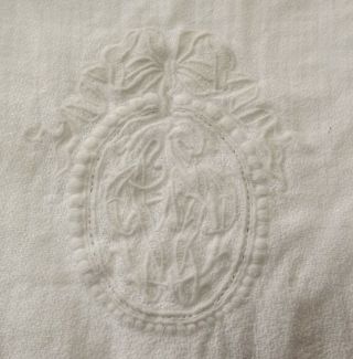 Antique White Linen Hand Embroidered Guest Towel - Monogram " W P "